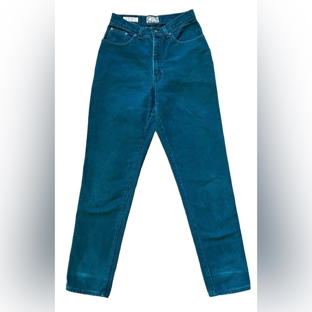 90s High Waisted Jeans Tapered Leg Green /Exp #4 Jeans size 7/8 USA